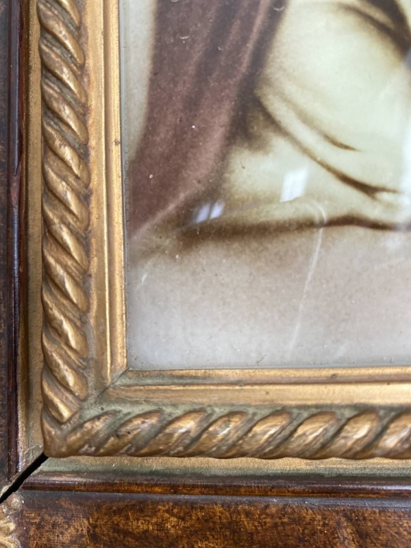 Antique Italian Convex Icon in Ornate Walnut & Bronze Oklad – Handcrafted Religious Art