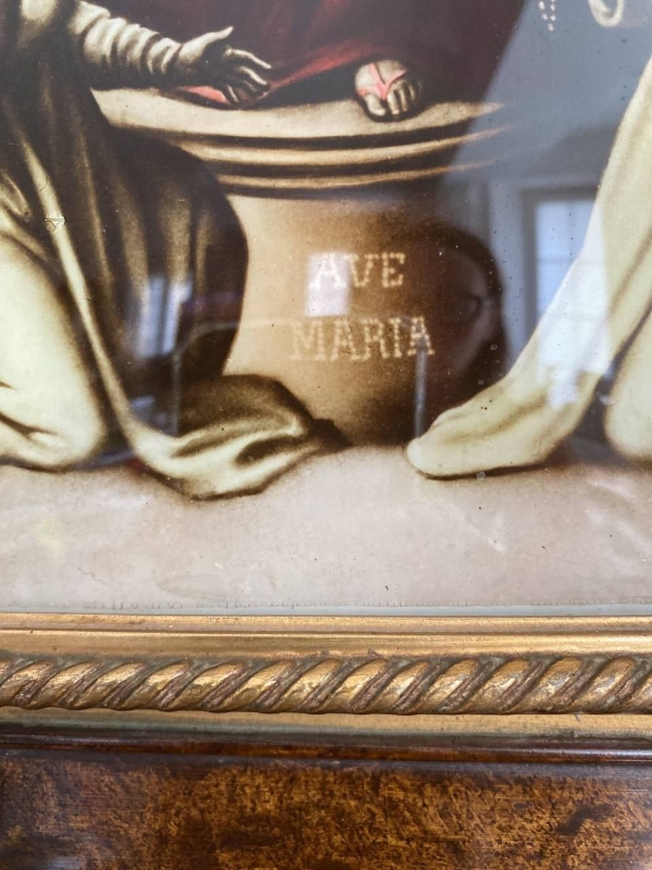 Antique Italian Convex Icon in Ornate Walnut & Bronze Oklad – Handcrafted Religious Art