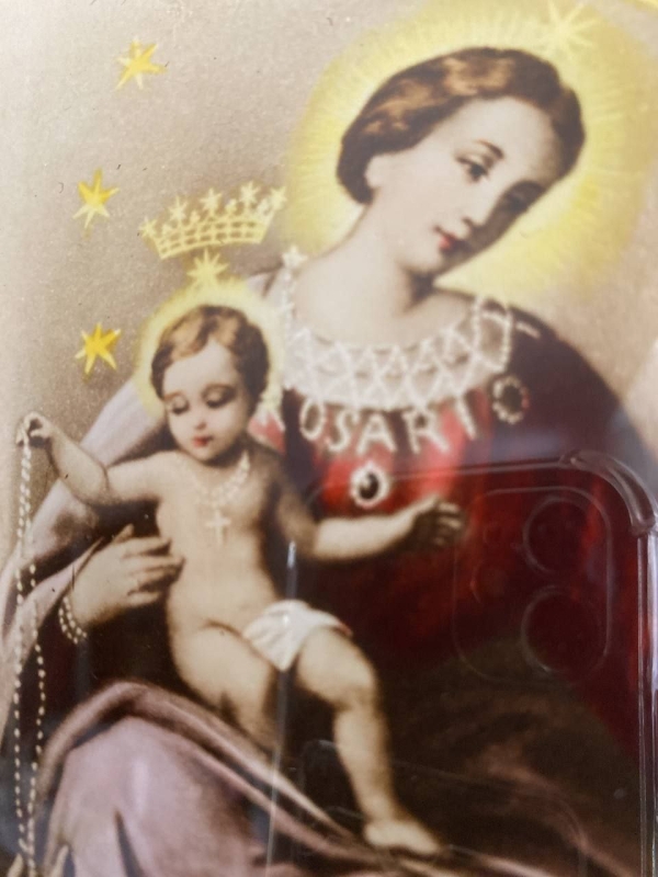 Antique Italian Convex Icon in Ornate Walnut & Bronze Oklad – Handcrafted Religious Art