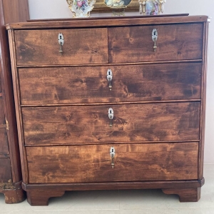 Antique Russian or Northern European Solid Birch Chest of Drawers with Empire Cornice, 19th Century