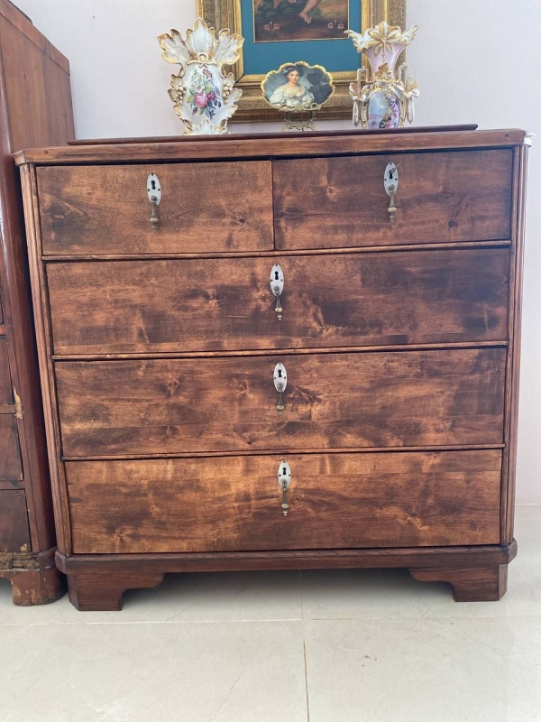 Antique Russian or Northern European Solid Birch Chest of Drawers with Empire Cornice, 19th Century