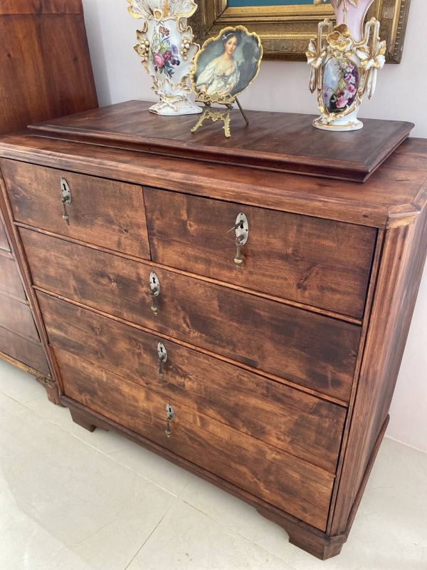 Antique Russian or Northern European Solid Birch Chest of Drawers with Empire Cornice, 19th Century