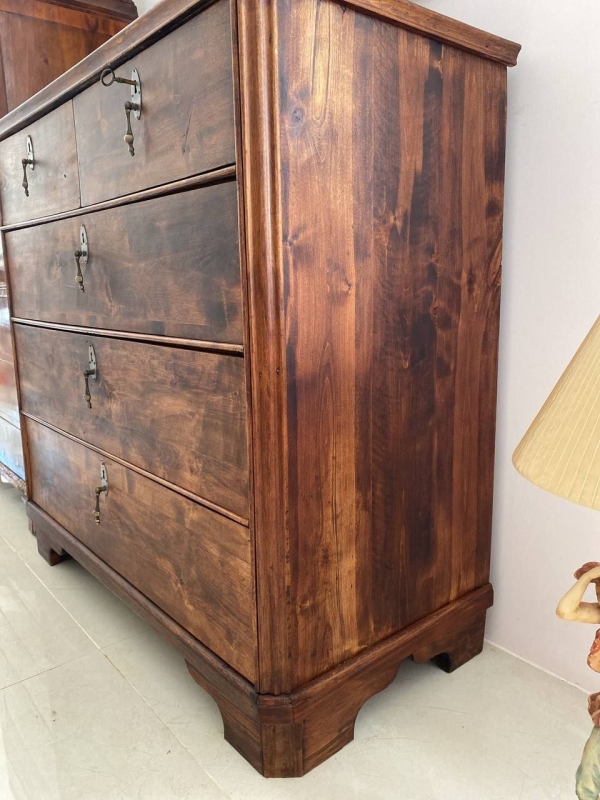 Antique Russian or Northern European Solid Birch Chest of Drawers with Empire Cornice, 19th Century