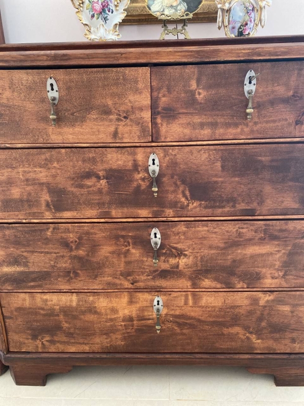 Antique Russian or Northern European Solid Birch Chest of Drawers with Empire Cornice, 19th Century