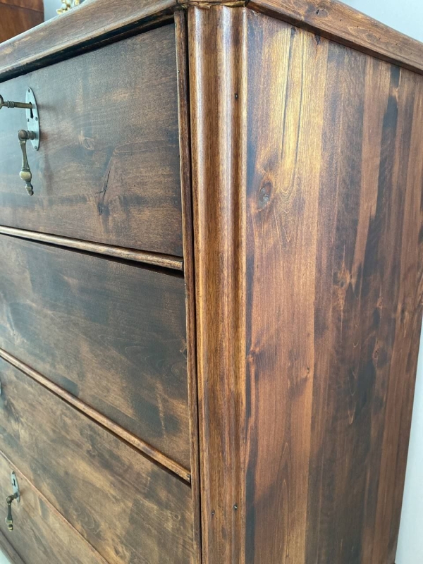 Antique Russian or Northern European Solid Birch Chest of Drawers with Empire Cornice, 19th Century