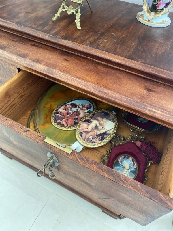 Antique Russian or Northern European Solid Birch Chest of Drawers with Empire Cornice, 19th Century