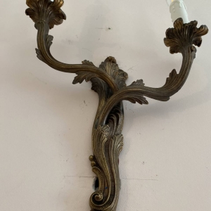 Pair of Antique Italian Cast Brass Two-Light Wall Sconces in the Louis XV Rococo Manner, Mid-20th Century