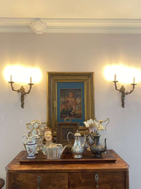 Pair of Antique Italian Cast Brass Two-Light Wall Sconces in the Louis XV Rococo Manner, Mid-20th Century