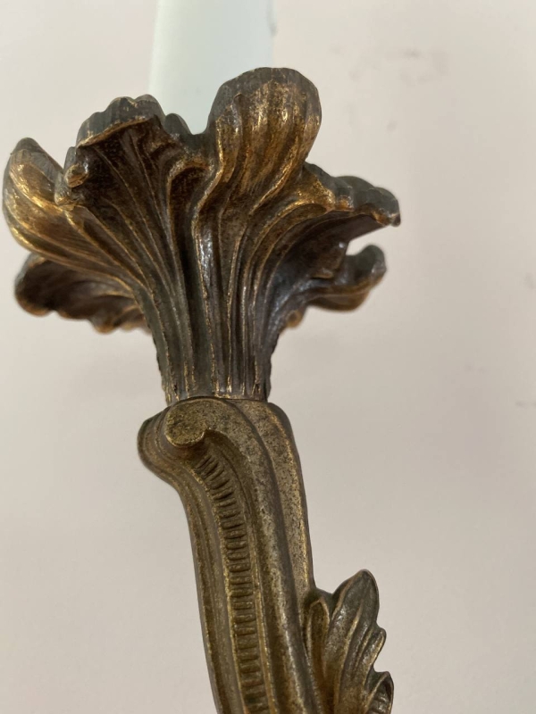 Pair of Antique Italian Cast Brass Two-Light Wall Sconces in the Louis XV Rococo Manner, Mid-20th Century