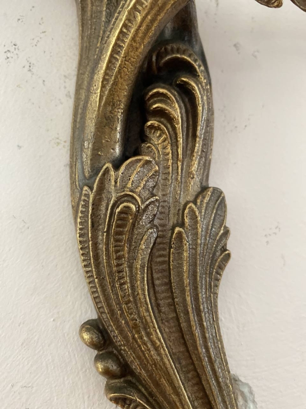 Pair of Antique Italian Cast Brass Two-Light Wall Sconces in the Louis XV Rococo Manner, Mid-20th Century