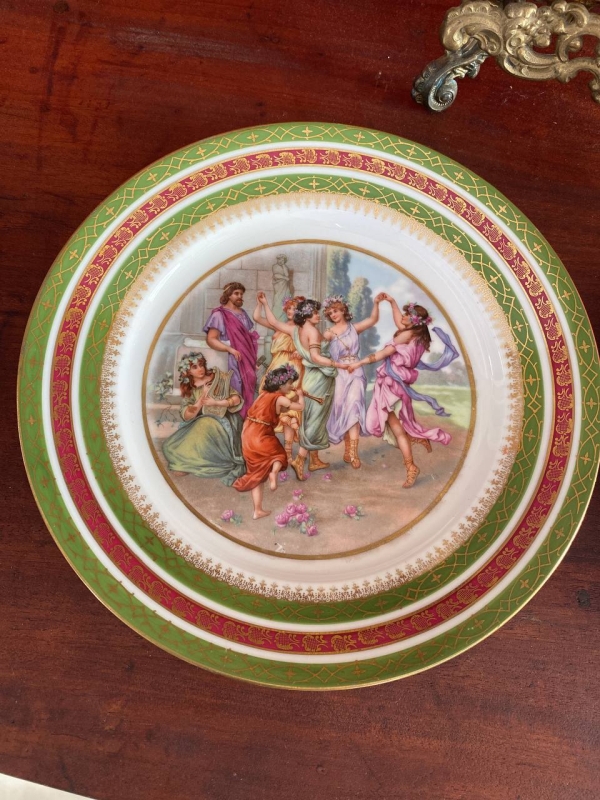 Pair of Antique Moritz Zdekauer MZ Austria Plates with Dancing Greek Nymphs