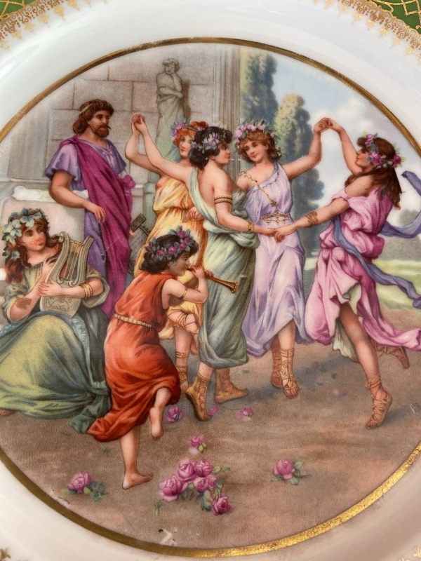 Pair of Antique Moritz Zdekauer MZ Austria Plates with Dancing Greek Nymphs