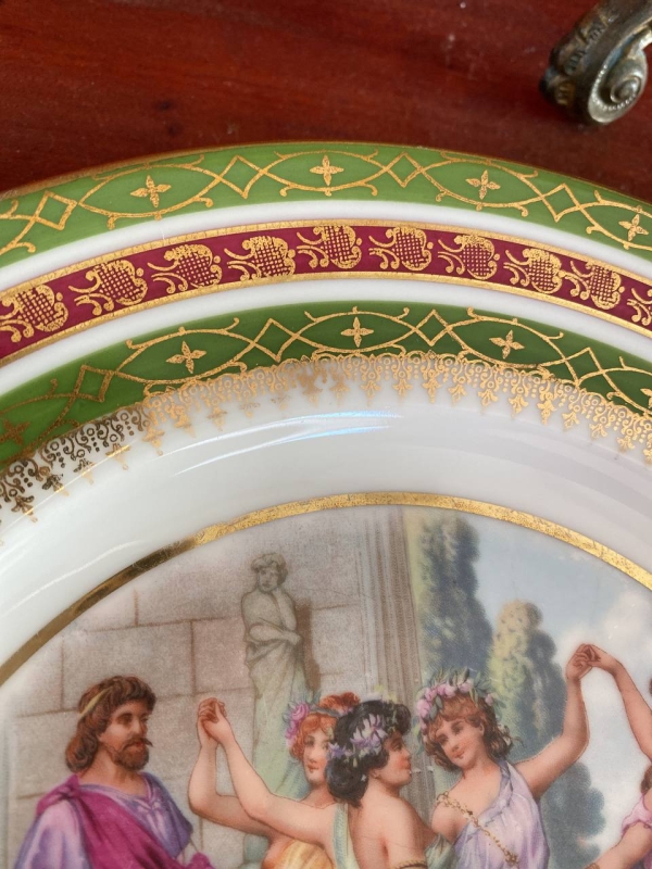 Pair of Antique Moritz Zdekauer MZ Austria Plates with Dancing Greek Nymphs