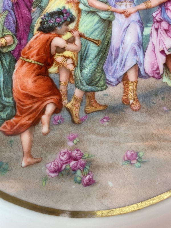 Pair of Antique Moritz Zdekauer MZ Austria Plates with Dancing Greek Nymphs