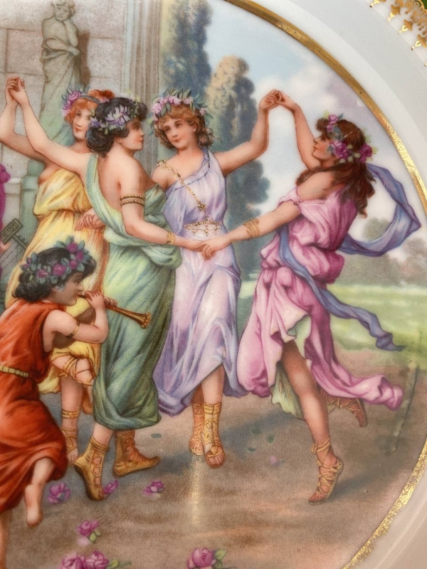 Pair of Antique Moritz Zdekauer MZ Austria Plates with Dancing Greek Nymphs