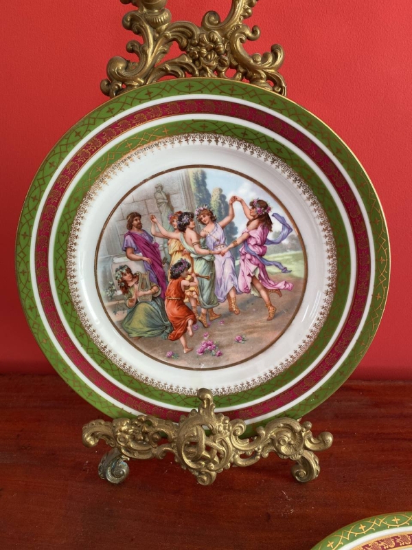 Pair of Antique Moritz Zdekauer MZ Austria Plates with Dancing Greek Nymphs