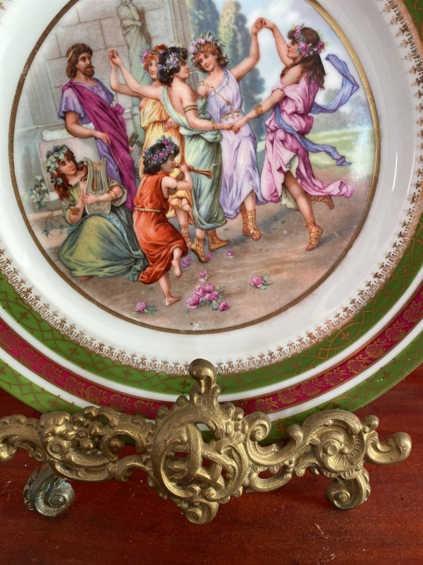 Pair of Antique Moritz Zdekauer MZ Austria Plates with Dancing Greek Nymphs