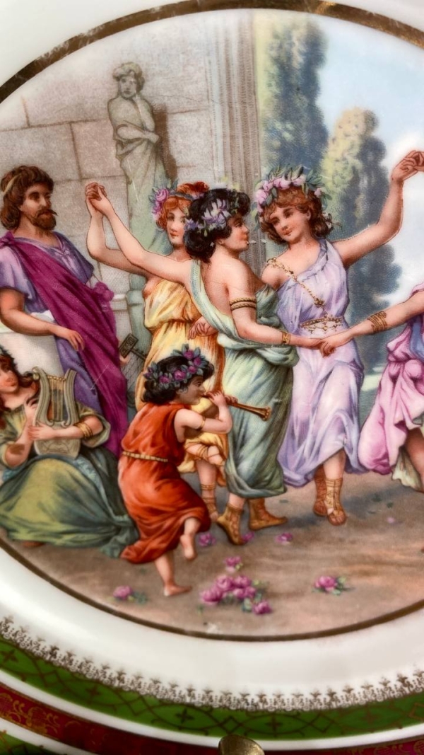 Pair of Antique Moritz Zdekauer MZ Austria Plates with Dancing Greek Nymphs