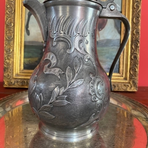 Antique Swiss Geneva Royal Wine Jug in Pewter, 19th Century, Post Tenebras Lux