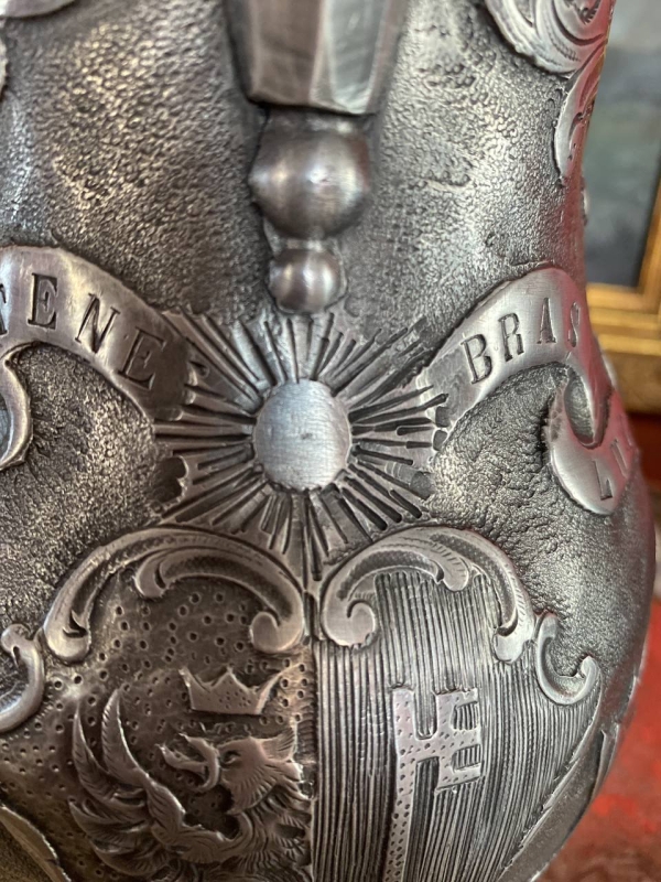 Antique Swiss Geneva Royal Wine Jug in Pewter, 19th Century, Post Tenebras Lux