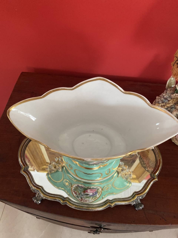 19th Century French Old Paris Vase in Soft Mint Green with Hand-Painted Floral Decoration