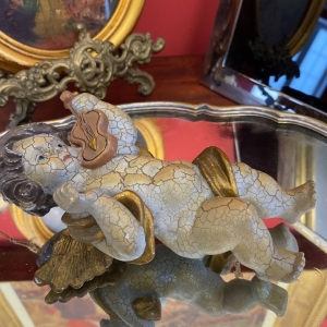 Antique Cracked-Glaze Angel Figurine, Heavy Decorative Angel for Christmas Tree or Collection