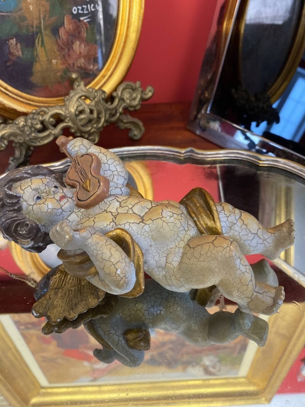 Antique Cracked-Glaze Angel Figurine, Heavy Decorative Angel for Christmas Tree or Collection