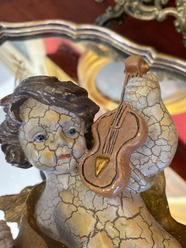 Antique Cracked-Glaze Angel Figurine, Heavy Decorative Angel for Christmas Tree or Collection