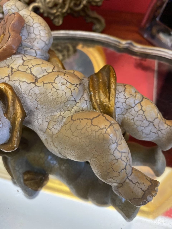 Antique Cracked-Glaze Angel Figurine, Heavy Decorative Angel for Christmas Tree or Collection