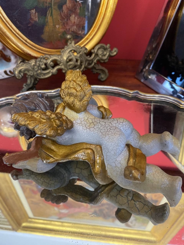 Antique Cracked-Glaze Angel Figurine, Heavy Decorative Angel for Christmas Tree or Collection