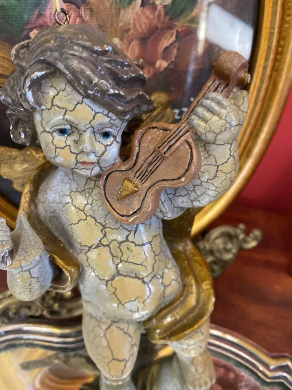 Antique Cracked-Glaze Angel Figurine, Heavy Decorative Angel for Christmas Tree or Collection