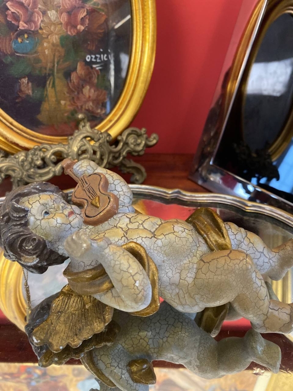 Antique Cracked-Glaze Angel Figurine, Heavy Decorative Angel for Christmas Tree or Collection