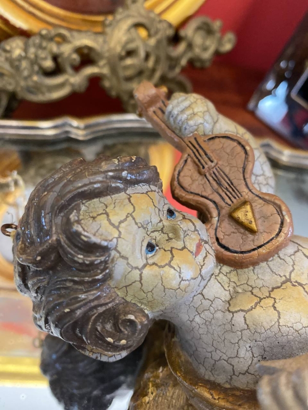 Antique Cracked-Glaze Angel Figurine, Heavy Decorative Angel for Christmas Tree or Collection