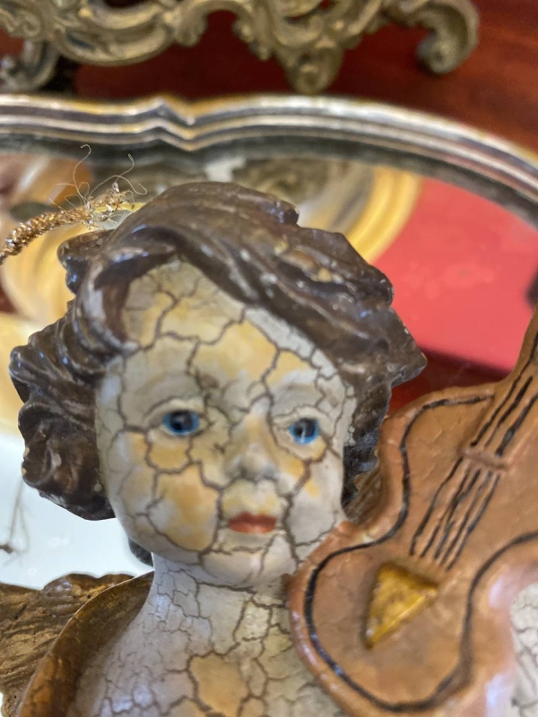 Antique Cracked-Glaze Angel Figurine, Heavy Decorative Angel for Christmas Tree or Collection